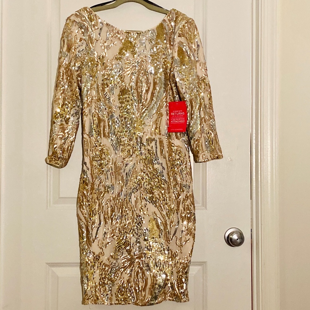 Little Mistress 3/4 Sleeve Sequin Mini Dress